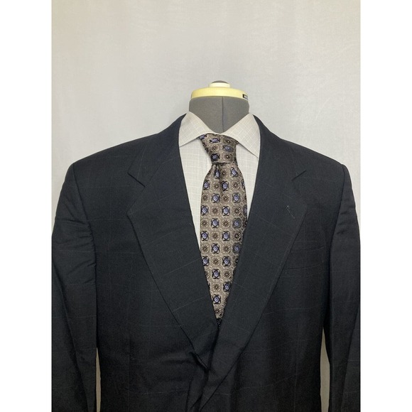 Mens Sport Coat Blazer Suit Jacket 43R 47" Blue Check 2 Button Wool Oscar Renta - Picture 1 of 13